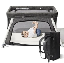 Guava Lotus Travel Crib Portable Baby Play Yard with Mattress & Backpack