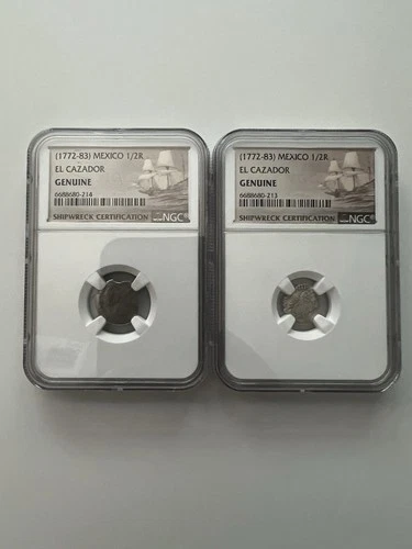 2x 1772-83 Mexico 1/2R Real EL Cazador NGC Genuine