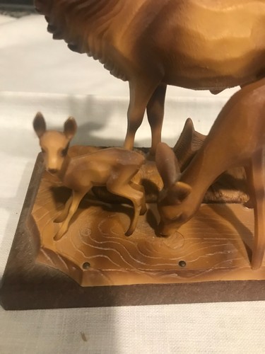 vintage German Hand Carved Black Forest Wood 2 deer & stag With Antlers - Picture 2 of 4