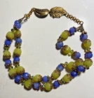 Vintage Costume Jewelry Necklace Blue and Yellow Beads Gold Tone Clasp