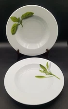 Set of 2 Crate & Barrel Herb Pasta Bowls Basil & Sage Retired