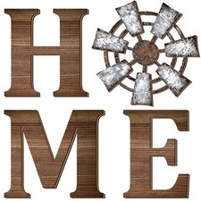 4 Pieces Rustic Home Decor Wooden Home Letters for Wall Windmill Wall Decor F...