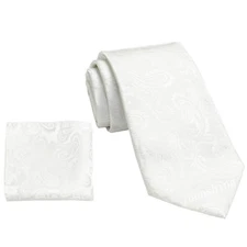 New Brand Q Men's Micro Fiber Paisley Neck Tie & Hankie Set white formal wedding