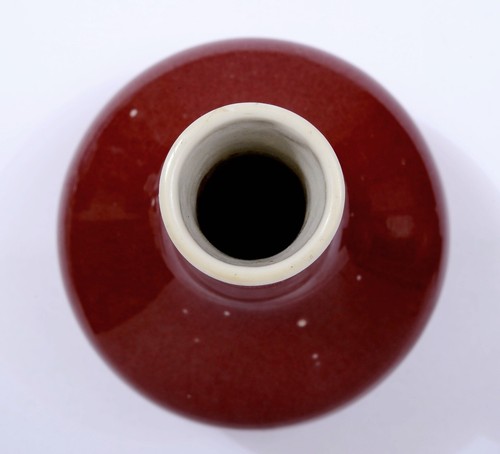 Vase chinois en porcelaine émaillée fleur de pêche flambée sang de bœuf années 30 - Photo 8 sur 11