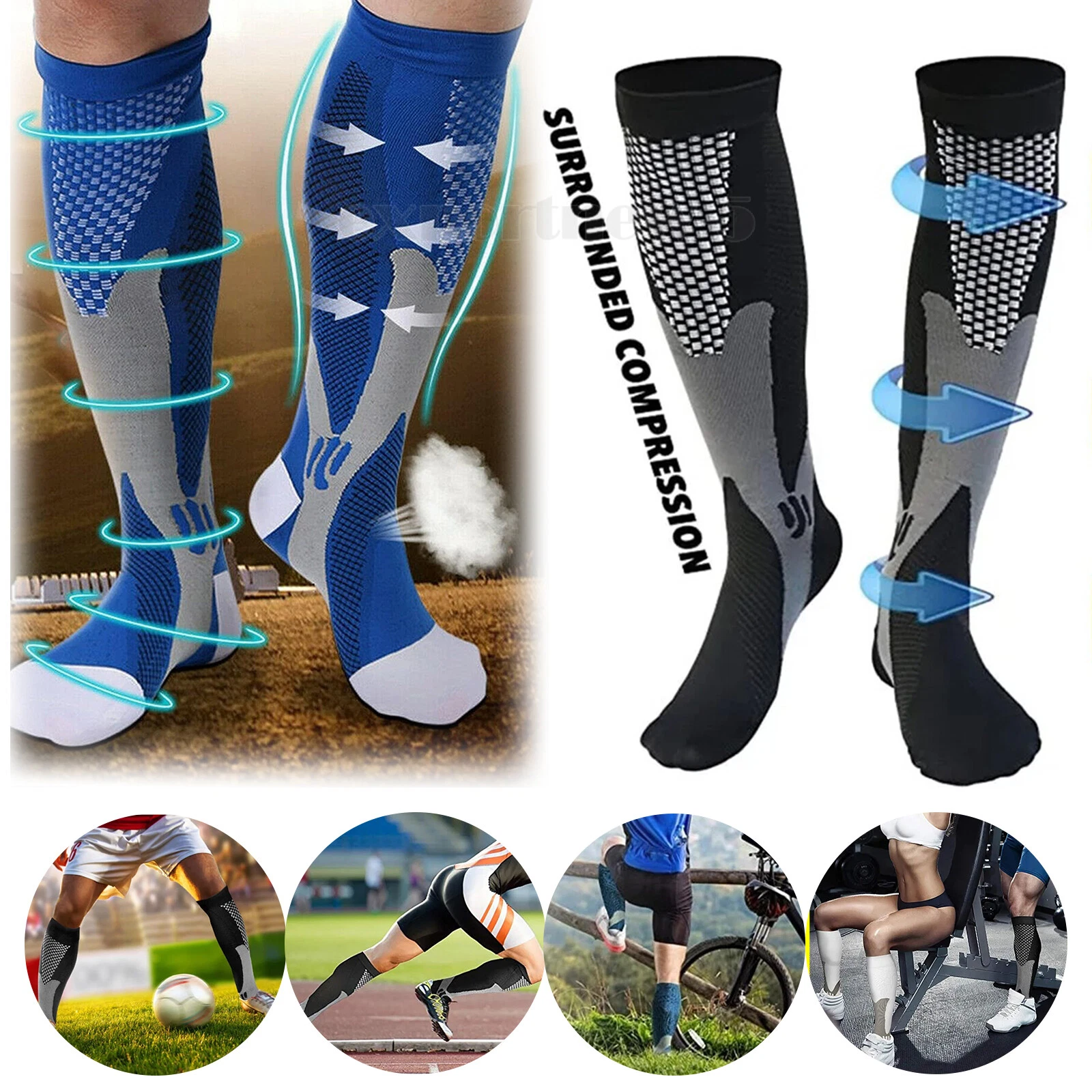 Compression Socks 20-30mmHg Support Miracle Calf Leg Sport Men Women (S~XXL)
