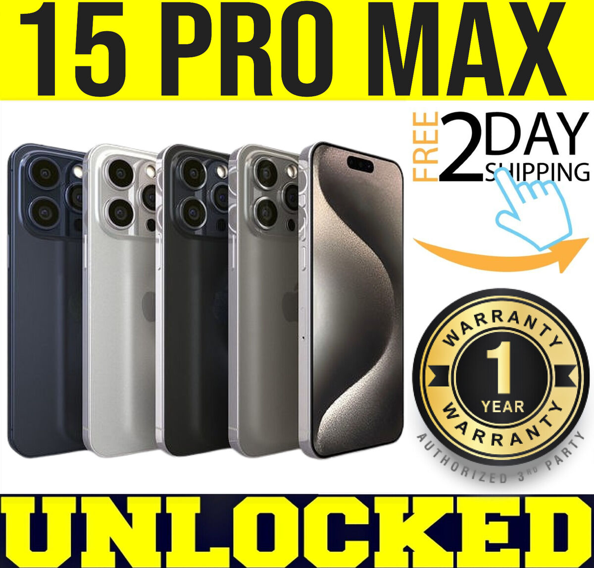 Apple iPhone 15 Pro Max - 256 GB - White Titanium (Unlocked Apple iPhone 15 Pro Max - 256 GB - White Titanium (Unlocked