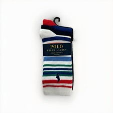 POLO RALPH LAUREN YOUTH LOGO STRIPED CREW SOCKS 3-PACK BIG BOY SIZE 9-11 NWT