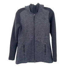 THE NORTH FACE Women's Sz XS Black/Gray Ribbed Knit Full-Zip Fitted Jacket Hood