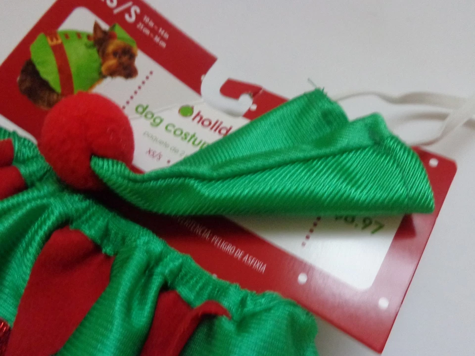 2 PC CHRISTMAS GREEN & RED HOLIDAY ELF PUPPY DOG COSTUME OUTFIT COSTUME - Image 4 of 4