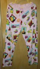 Nick and Nora Sz M Pajama Pants Pink Fruit Labels Strawberry Lemons Grapes