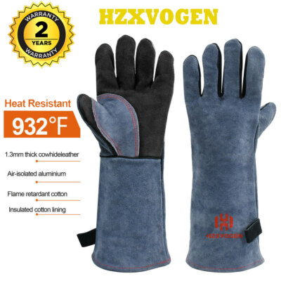 HITBOX Large TIG MIG ARC Welding Gloves Heat Resistant Leather Paired BBQ Gloves