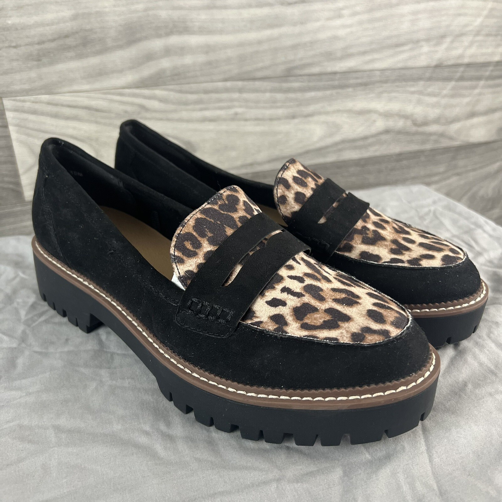 SAOLA Mocassino donna Jellypop suola a strappo finta pelle scamosciata plateau nero leopardato taglia 10M ($59)