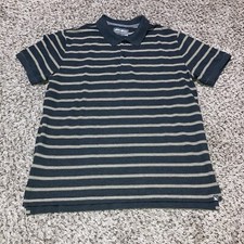 Eddie Bauer Mens Polo Shirt XL Gray Stripe Short Sleeve