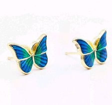 Elegant Oil Painted Green Butterfly Animal Jewelry Earrings Stud for Women Girl