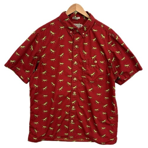 Duluth Trading T-Rex Dinosaur Print Shirt Mens Size Large Short Sleeve Button Up