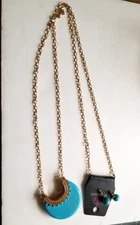Paparazzi Necklace and Earring Set Gold Tone Chain Blue Pierced