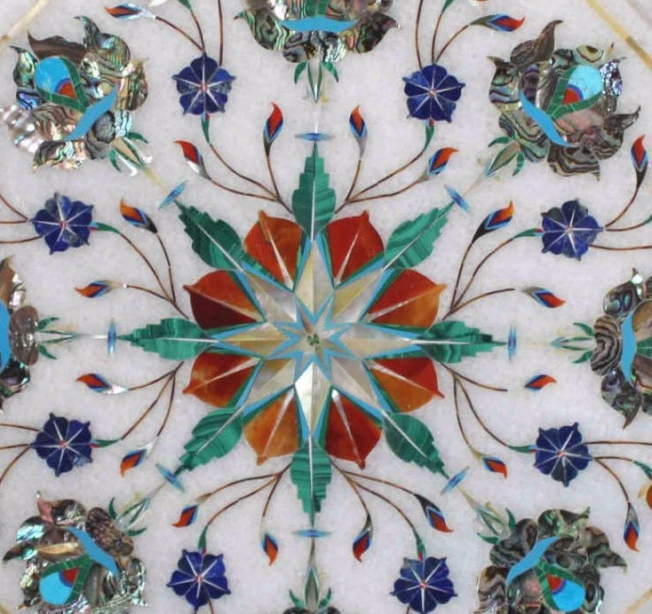 12" Marble Side End Table Top Stone Handmade Paua Shell Pietra dura Inaly Work - Image 2 of 2