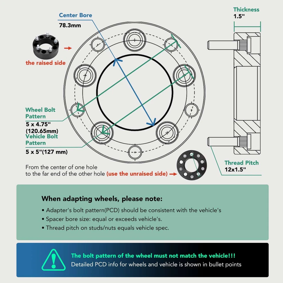 Колесные адаптеры 4 шт. 5 x 5 дюймов на 5 x 4,75 дюйма 12x1,5 78,3 мм 1,5 дюйма для Chevrolet Buick - Изображение 3 из 4