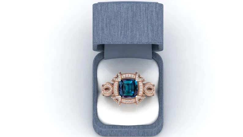 4ct Cushion Cut Simulated Blue Topaz/CZ Engagement Band Ring14k Rose Gold Plated - Image 4 of 4
