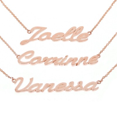 14k Rose Gold Personalized Script Name Plate Pendant Necklace