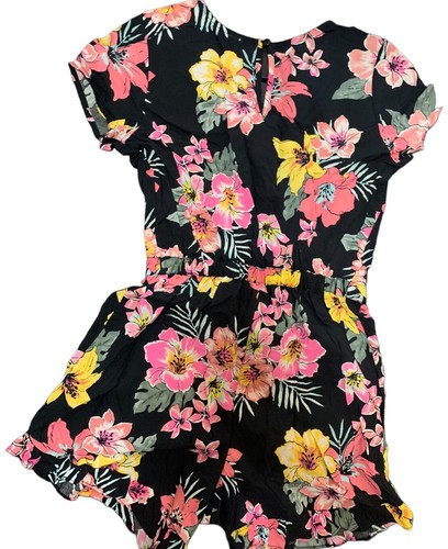 Justice Girls Romper 8 Black Colorful Flowers Front Lace Up Keyhole Back - Picture 10 of 11