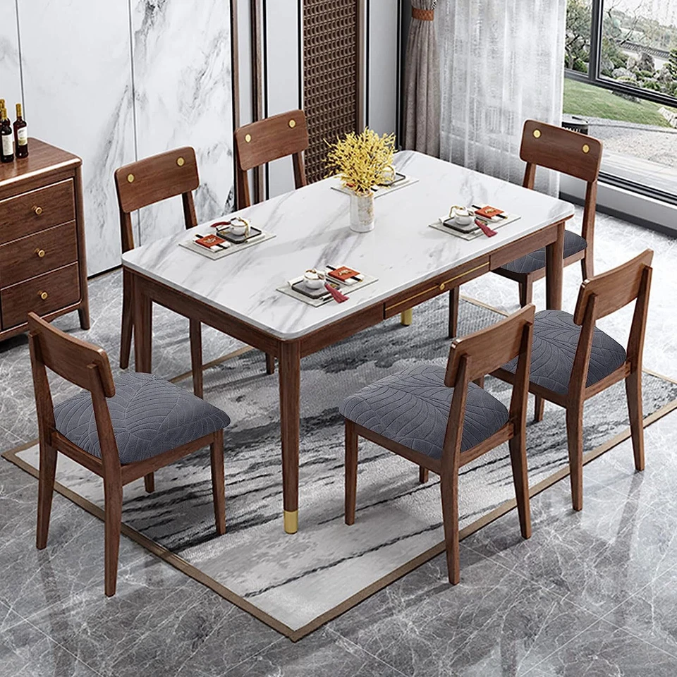 Fundas de asiento impermeables para sillas de comedor 4/6 piezas, fundas de asiento de silla elásticas Foto 3 de 4