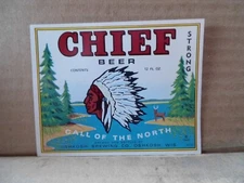 CHIEF OSHKOSH STONG 12 OZ BEER LABEL~OSHKOSH BRG.,OSHKOSH,WISCONSIN