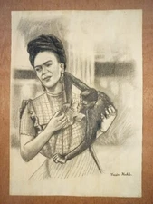 Frida Kahlo (Handmade)   Paper Drawing Signed and Stamped