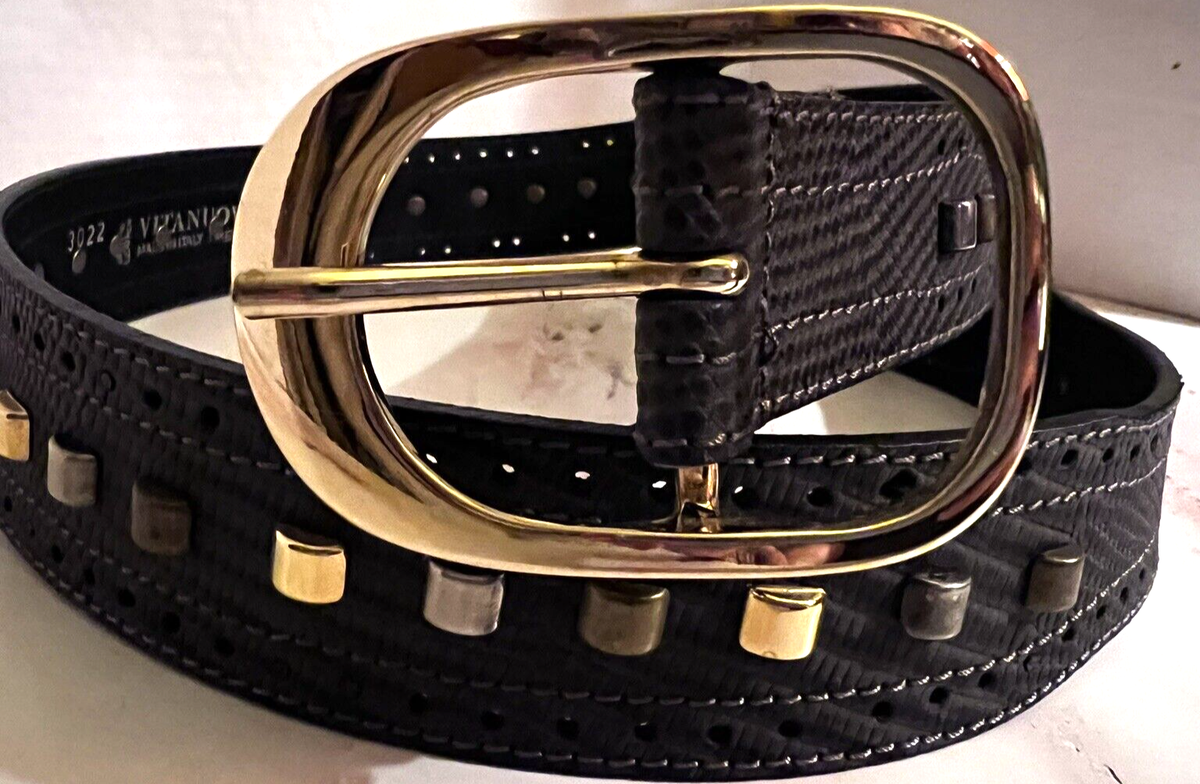 Vintage Vita Nuova Italian Leather Studded Belt Made in Italy Snakeskin Texture Vibora Industria Argentina by Roberto Capucci Snakeskin  main image 3