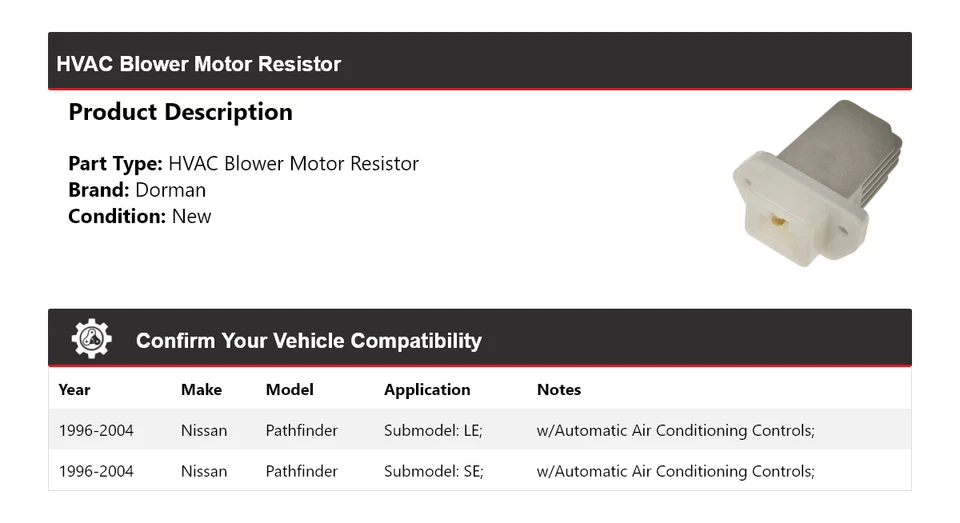 Resistencia de motor soplador de climatización para Nissan Pathfinder Dorman 1996-2004 1997 1998 1999 Foto 2 de 4