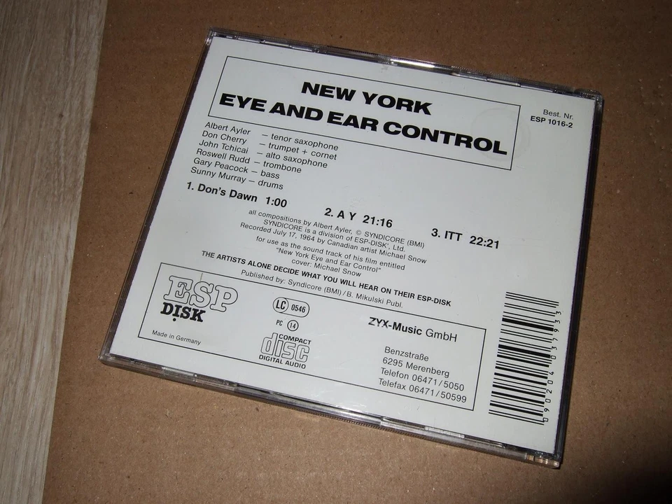 ALBERT AYLER : NEW YORK EYE AND EAR CONTROL FIRST PRESS CD ESP DISK GERMANY - Bild 2 von 3