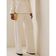 Sergio Hudson Silk Blend Satin-Trimmed Wide Leg Plants Size 6- Vanilla