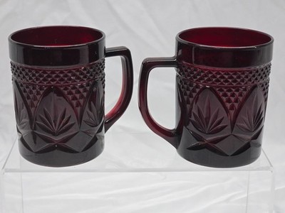 Cristal D'Arques Antique Ruby Pressed Cut Coffee Mugs Set of 2