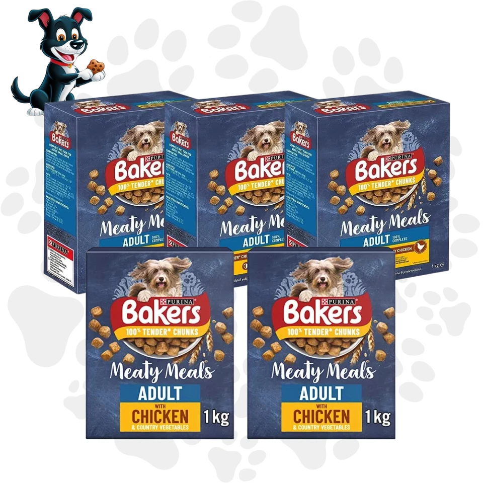 BAKERS PURINA Bakers Meaty Meals Adult Chicken Dry Dog Food - 1KG x 5 packs - 5 kg total