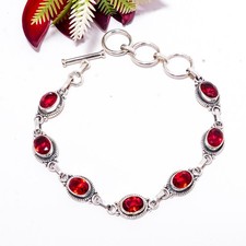 Red Garnet 925 Sterling Silver Adjustable Bracelet 8.99" B83495