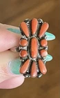 Vtg Zuni Sterling Silver Needlepoint Snake Eye Coral Ring EL Elaine Bobelu-5.5