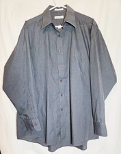 Pierre Cardin Mens L 16 1/2 32/33 Dk Gray Button Up Collard Dress Shirt LS