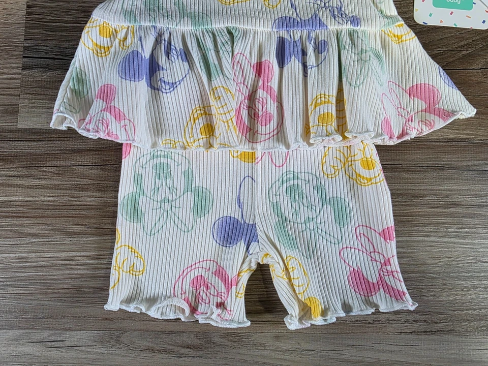 Disney Bebé Niñas Conjunto de 2 Piezas Minnie Mouse SS Camisa Pantalones Cortos Talla 0-3 M Blanco Multi NUEVO - Imagen 4 de 4