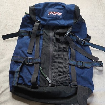 Vtg JanSport Rucksack Backpack Ripstop Blue Made in USA 90s Hiking Frameless Bag