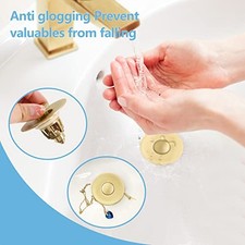 Gold Bathroom Sink Stopper Pop Up Drain Stopper Strainer, 2-in-1 Universal