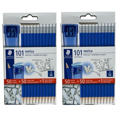 Norica 50 Pre sharpened #2 HB Pencils with 50 Eraser Caps  Sharpener Lot of 2