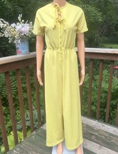 Vtg 1970s Jumpsuit Yellow Lemon Color Mod Wide Leg Montgomery Ward Womens 11/12