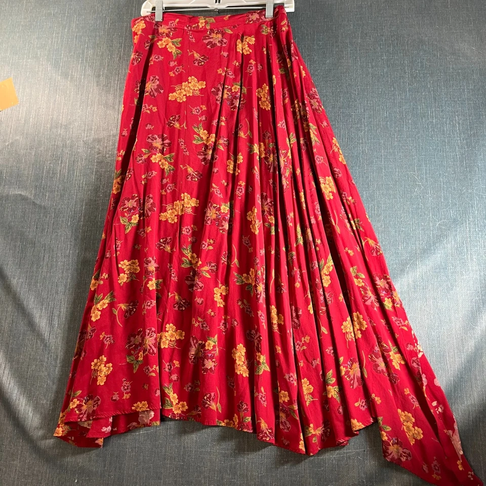 Falda envolvente para mujer Eddie Bauer talla 10 roja floral boho midi festival de verano rayón Foto 4 de 4
