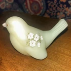 Vintage Fenton Satin Glass Bird Figurine Yellow Flowers Hand Painted and Signed.