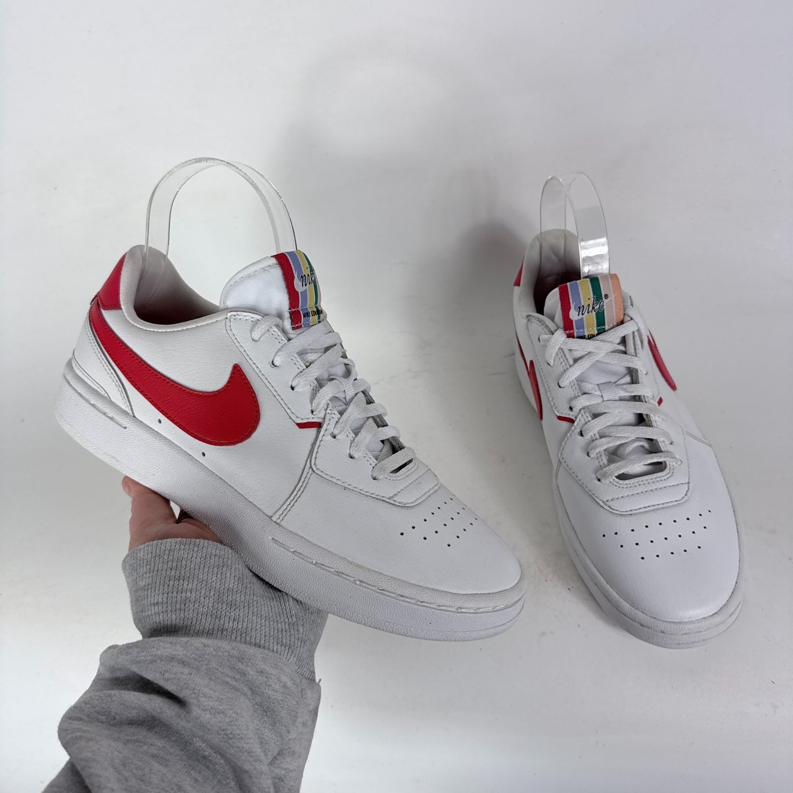 Nike Court Blanc Athletic Sneakers Women's 8 White Track Red Leather Low Top