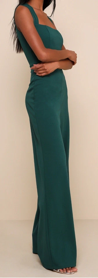 NUEVO CON ETIQUETAS ~ Mono para mujer Lulus Endeavors verde esmeralda pierna ancha talla M Foto 3 de 4