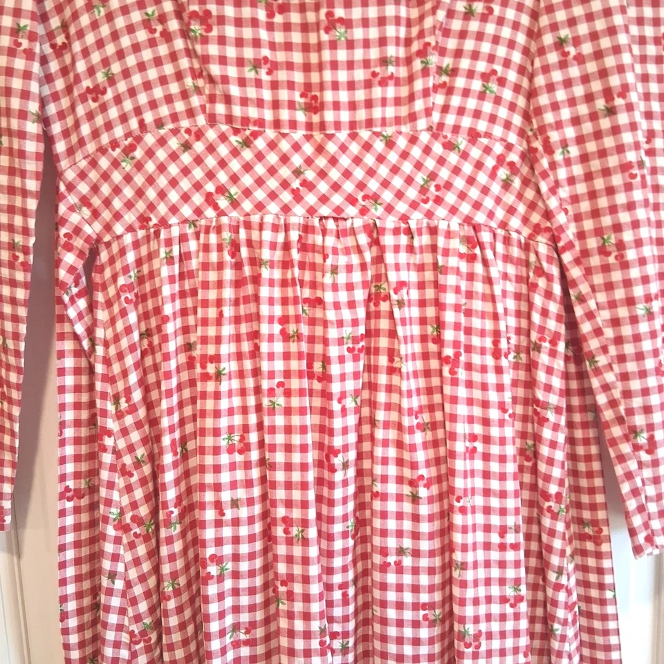 Vintage Red Gingham Cherry Embroidered Maxi Dress Juniors Sz 9 Prairie Cottage - Image 4 of 4