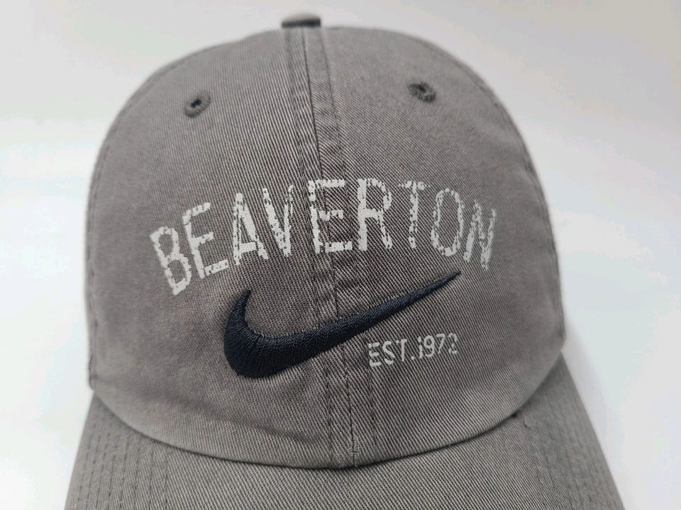 Nike Beaverton Oregon Correa Ajustable Gorra Algodón Swoosh Hombres Mujeres Gris Foto 4 de 4
