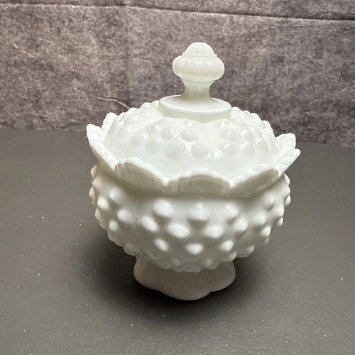 Vintage Fenton Milk Glass Lidded Sugar Bowl