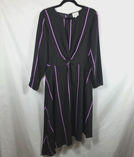 Nine West Dress Women's Size Large Black & Purple Stripe Asymmetrical Hem NEW